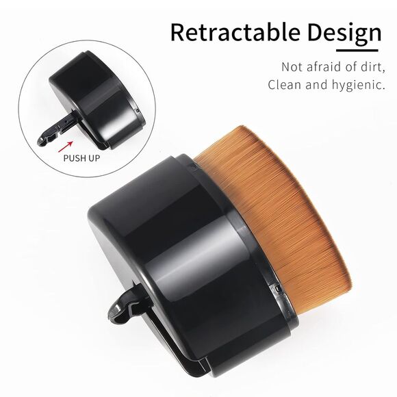 55R Black Flat Retractable Foundation Brush for Liquid Makeup with Cover - Picture 5 of 5